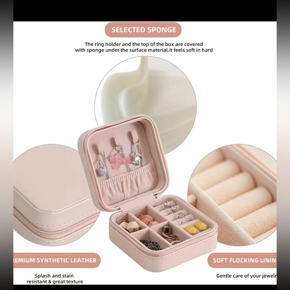 Pink- Pocket jewelry case, PU leather Perfect for travel organizer 3.93 x 3.93 - Picture 6 of 11